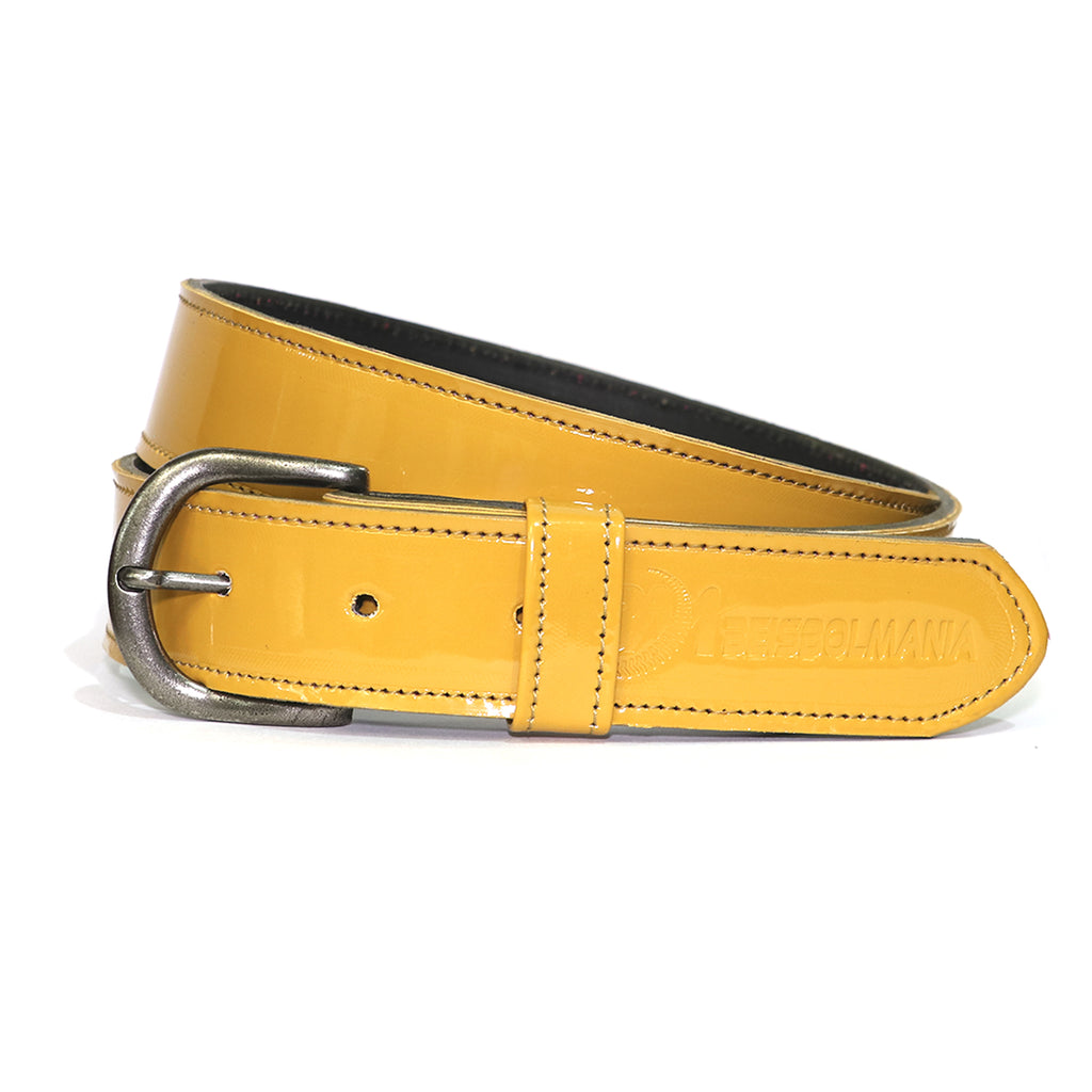 Cinturón Beisbol Softbol Beisbolmania Piel Charol Mostaza