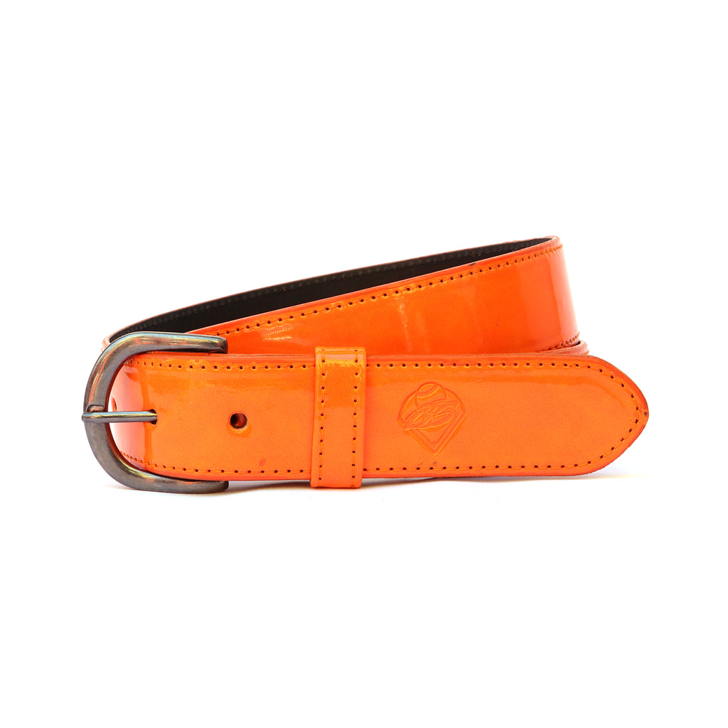 Cinturón Beisbol Softbol BS Piel Charol Naranja