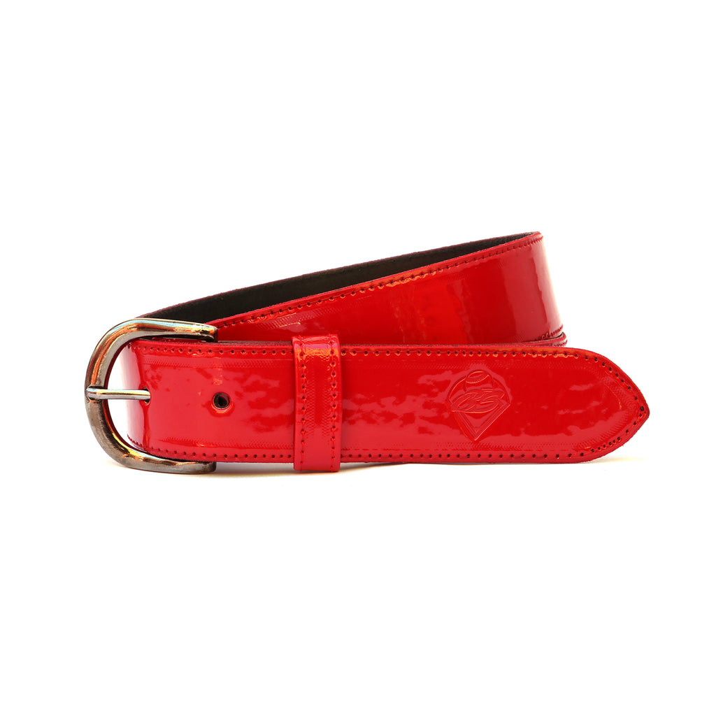 Cinturón Beisbol Softbol BS Piel Charol Rojo
