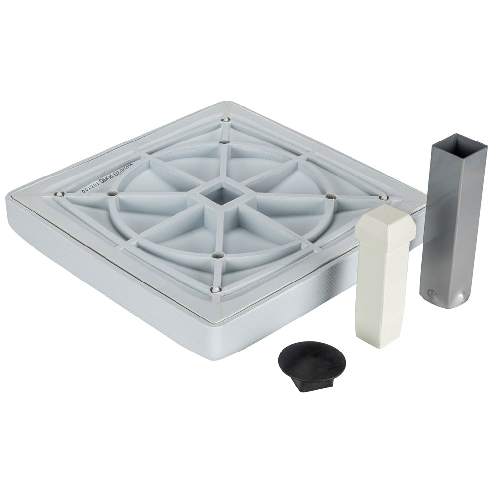 Base desmontable Champro B072S por debajo: placa, anclaje de acero y tapón