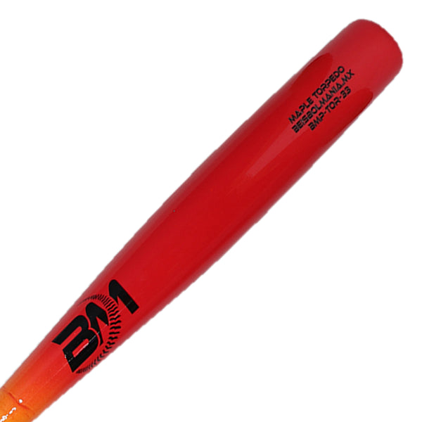 Bat Beisbol TORPEDO Reforzado Beisbolmania Maple Plus BMTOR NARANJA ROJO