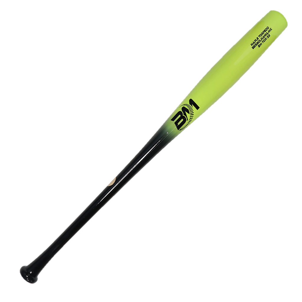 Bat Beisbol TORPEDO Reforzado Beisbolmania Maple Plus BMTOR NEGRO VERDE JUVENIL