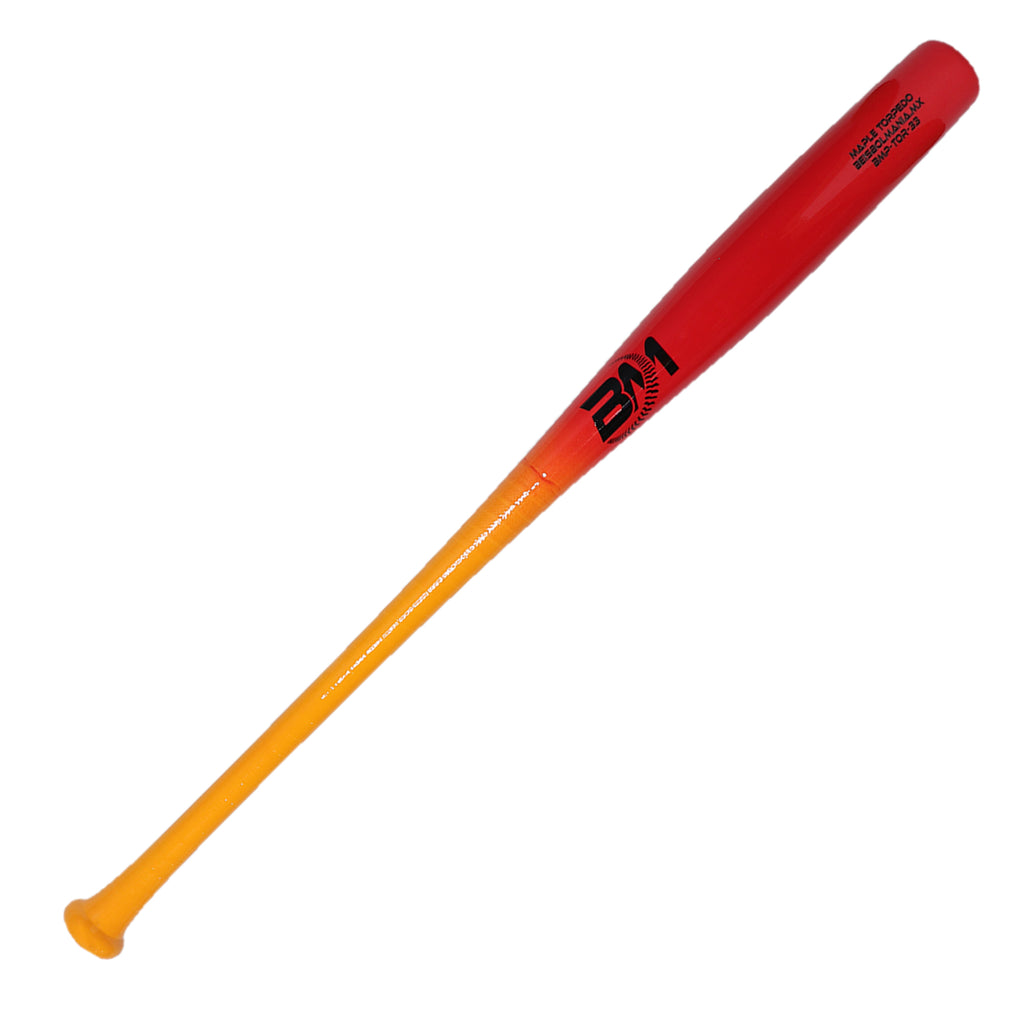 Bat Beisbol TORPEDO Reforzado Beisbolmania Maple Plus BMTOR NARANJA ROJO