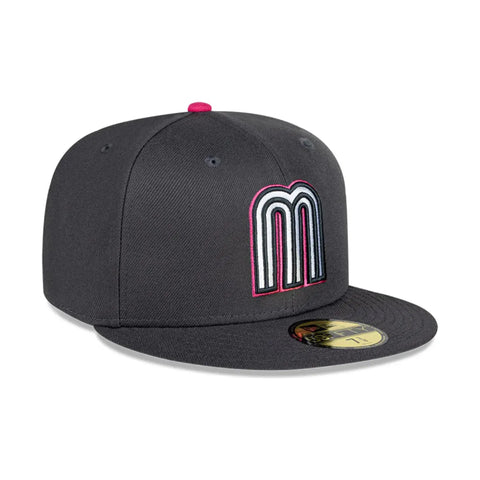 Gorra Beisbol Softbol New Era Seleccion Mexico Away 59Fifty Cerrada Gris Rosa