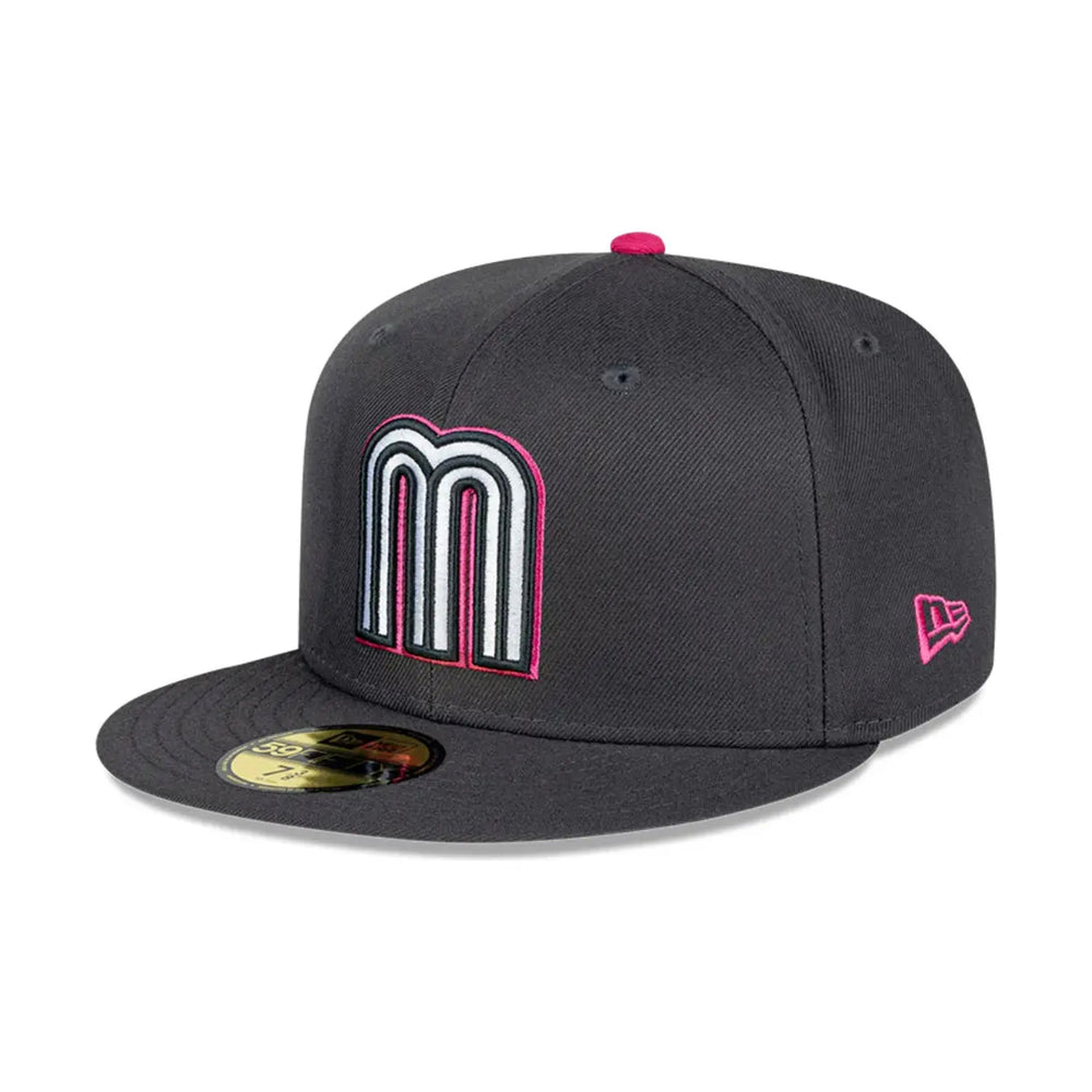 Gorra Beisbol Softbol New Era Seleccion Mexico Away 59Fifty Cerrada Gris Rosa