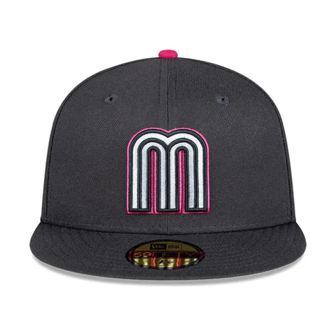 Gorra Beisbol Softbol New Era Seleccion Mexico Away 59Fifty Cerrada Gris Rosa