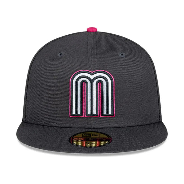 Gorra Beisbol Softbol New Era Seleccion Mexico Away 59Fifty Cerrada Gris Rosa
