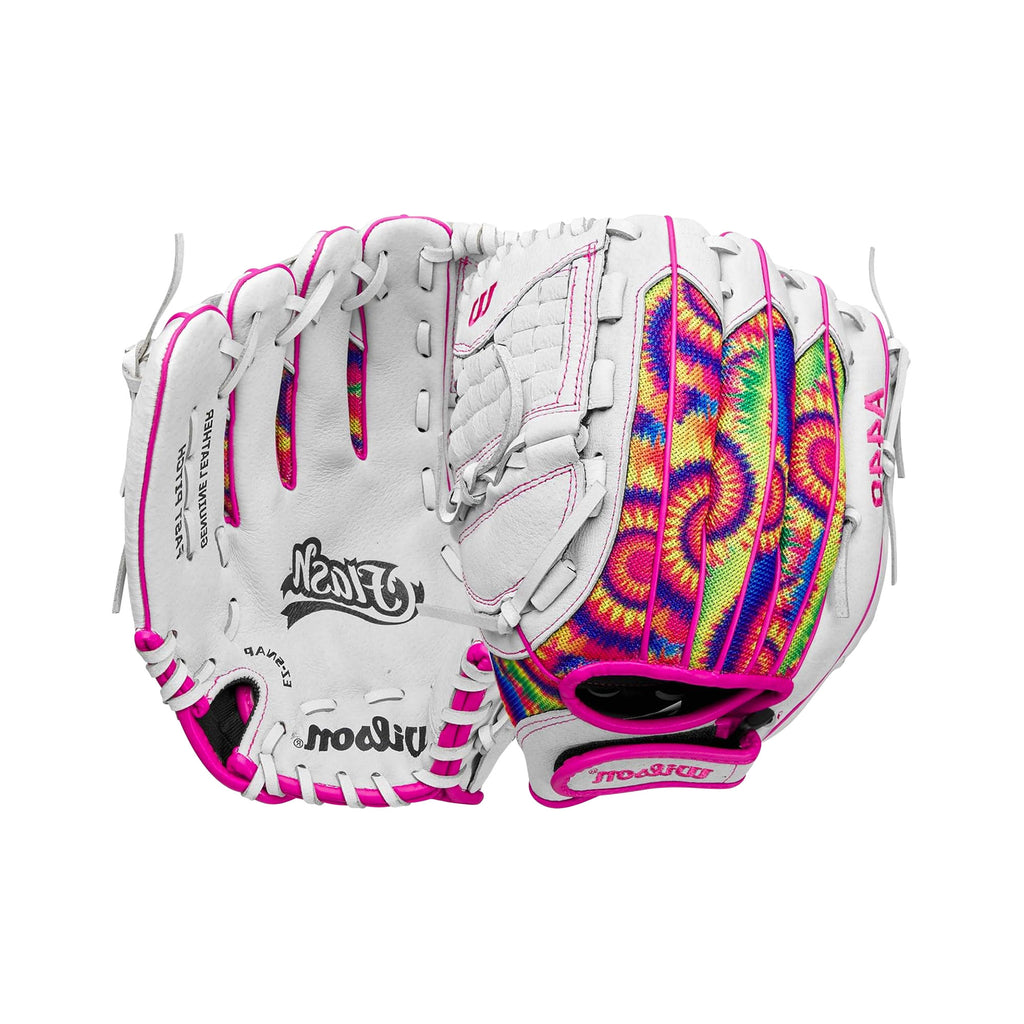 Guante Softbol Wilson A440 Flash Blanco TieDye Rosa 11.5 in ZURDO