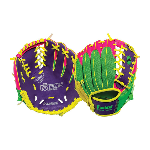 Guante Beisbol Franklin Mesh Tek 22814 Morado Verde Amarillo 9.5 in 3 a 6 años