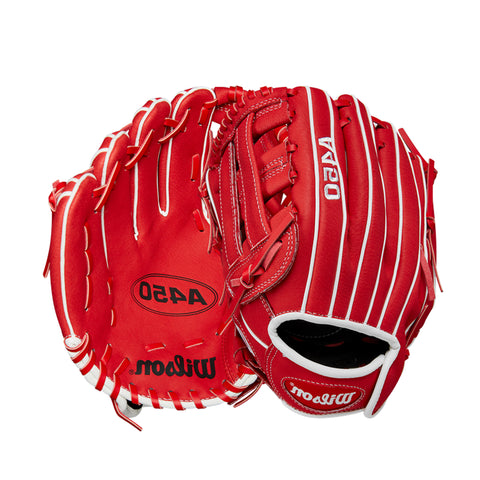 Guante Beisbol Wilson A450 Rojo 11 in Lanzador Zurdo