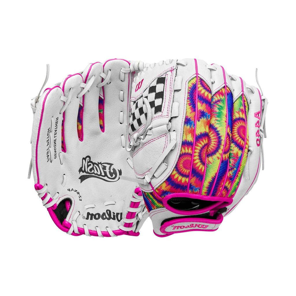 Guante Softbol Wilson A440 Flash Blanco TieDye Rosa 11.5 in ZURDO