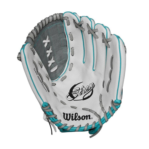 Guante Softbol Wilson A500 Siren Blanco Gris Teal 11.75 in