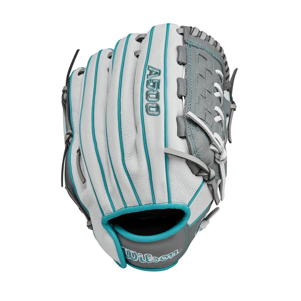 Guante Softbol Wilson A500 Siren Blanco Gris Teal 11.75 in