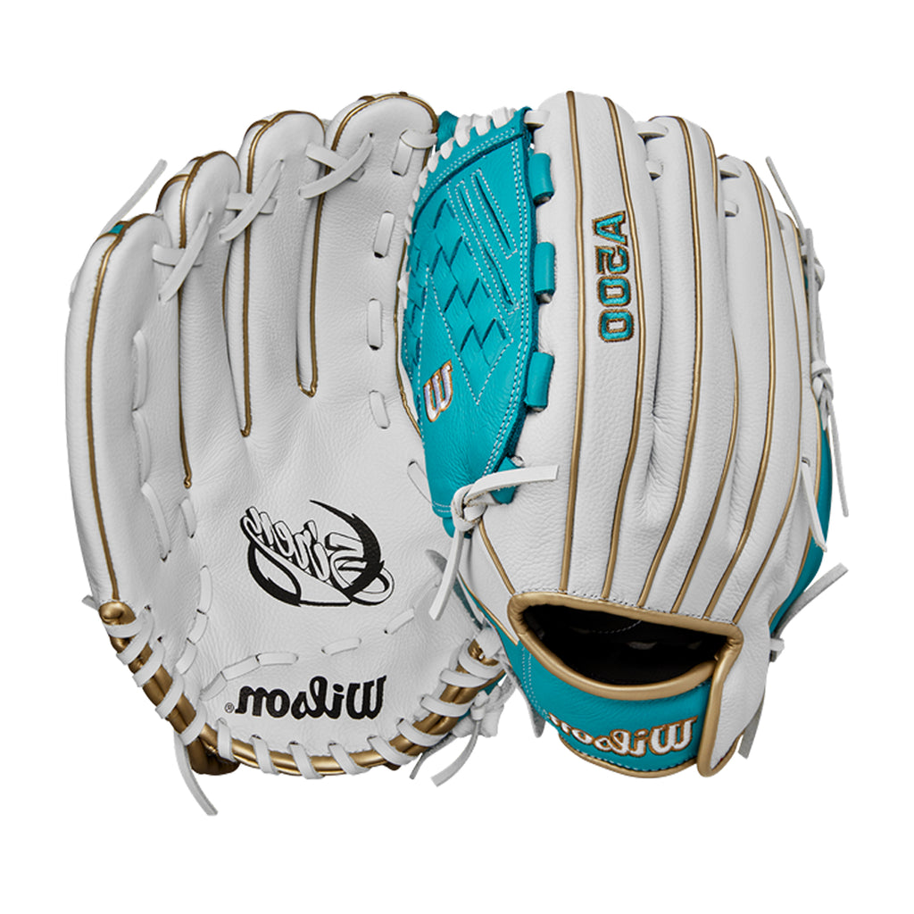 Guante Softbol Wilson Siren Series 2024 Blanco Teal 12.5 in ZURDO