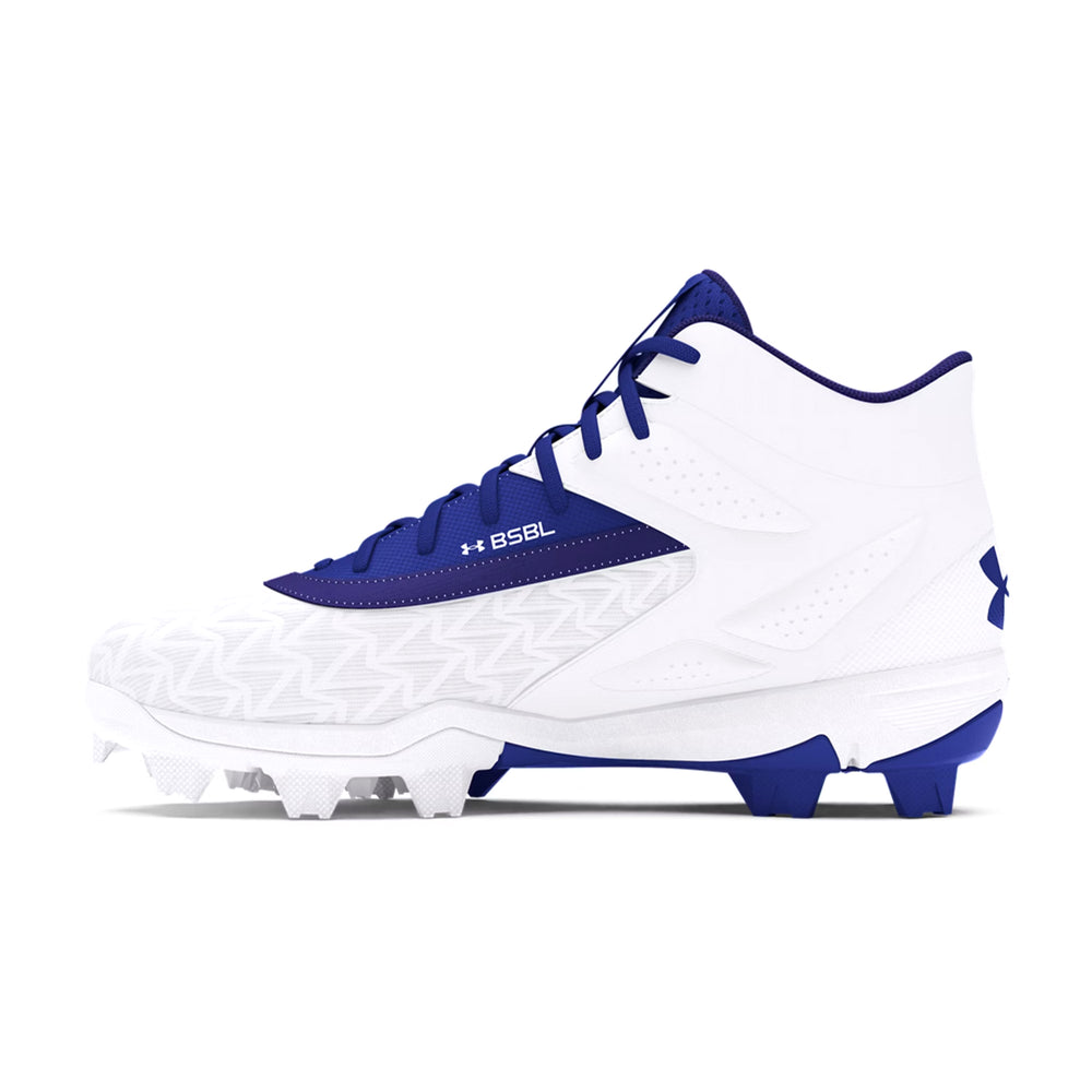 Spikes Beisbol Softbol Under Armour Leadoff Mid RM 3.0 Jr. Blanco Azul INFANTIL