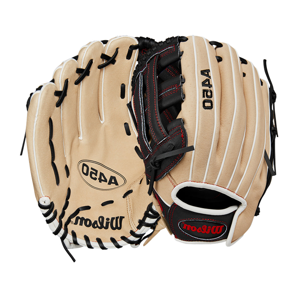 Guante Beisbol Wilson A450 Crema Negro 12 in ZURDO