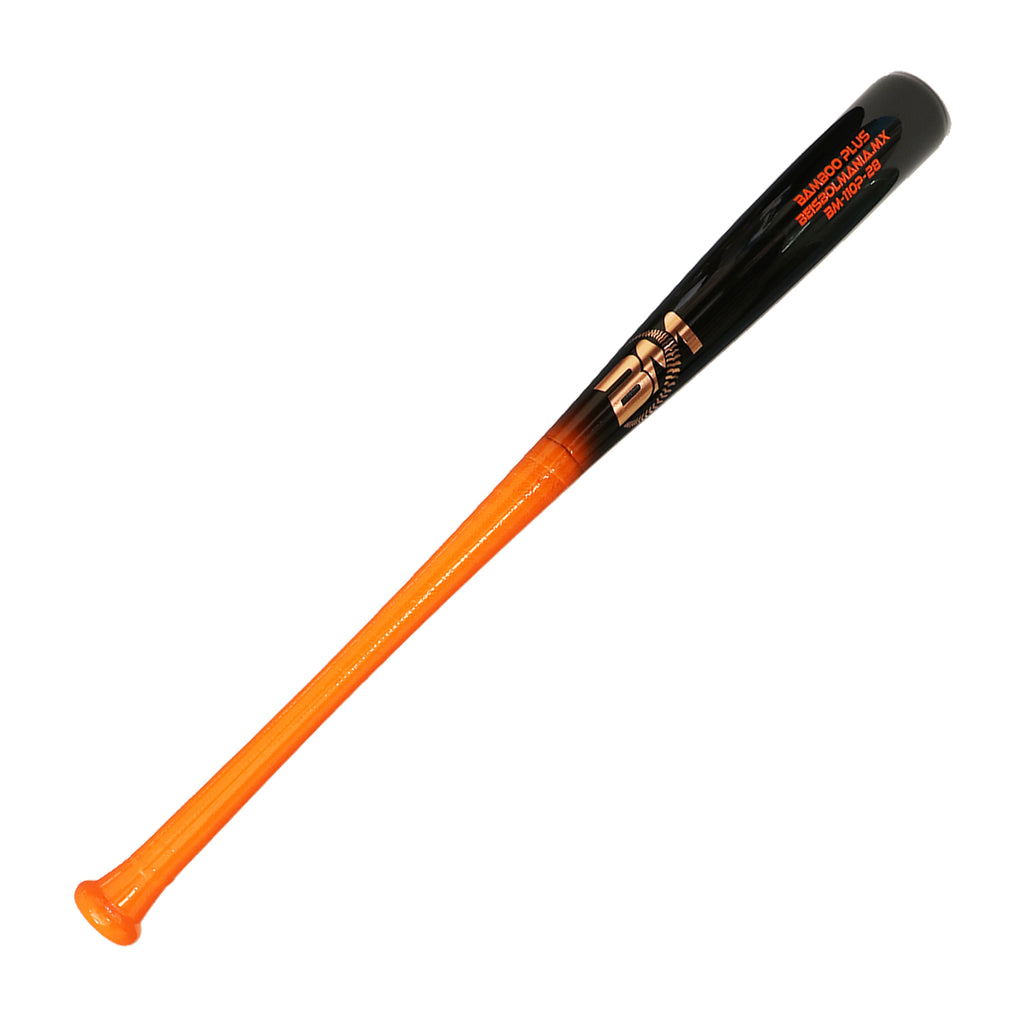 Bat Beisbol Reforzado Con Fibra de Vidrio Beisbolmania Elite Bamboo BM110 Naranja Negro JUVENIL