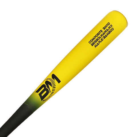 Bat Beisbol Reforzado Con Fibra de Vidrio Beisbolmania Compuesto Maple Bamboo BM110 Negro Amarillo