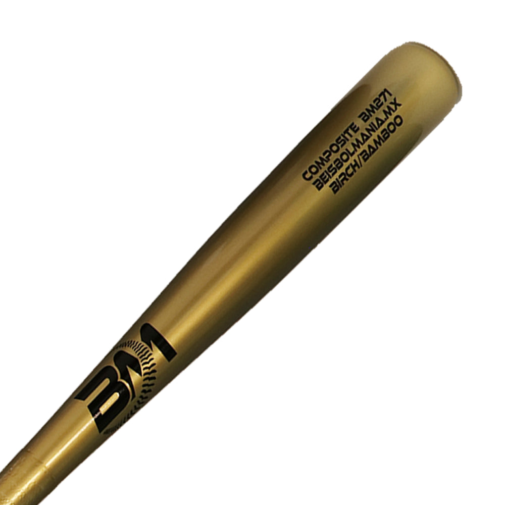 Bat Beisbol Reforzado Con Fibra de Vidrio Beisbolmania Compuesto Birch Bamboo BM271 Dorado Negro