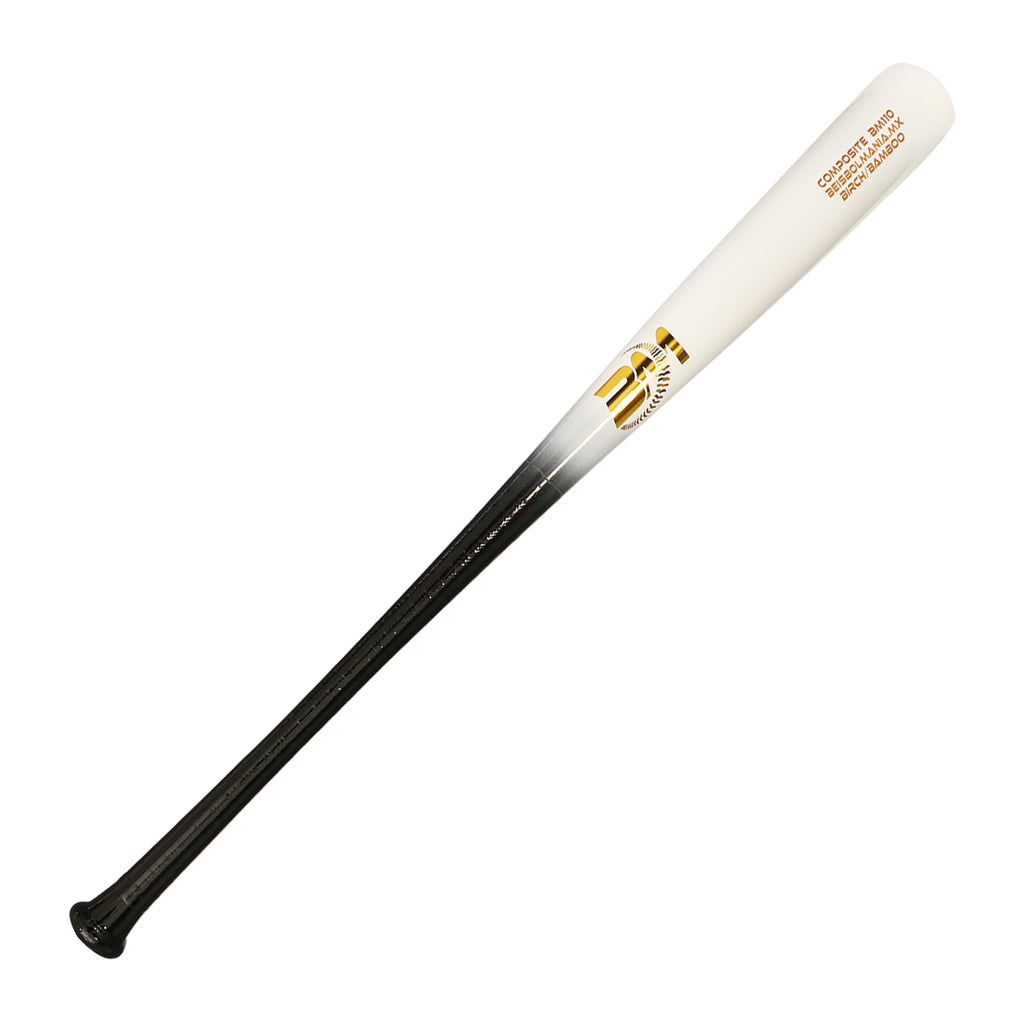 Bat Beisbol Reforzado Con Fibra de Vidrio Beisbolmania Compuesto Birch Bamboo BM110 Negro Blanco