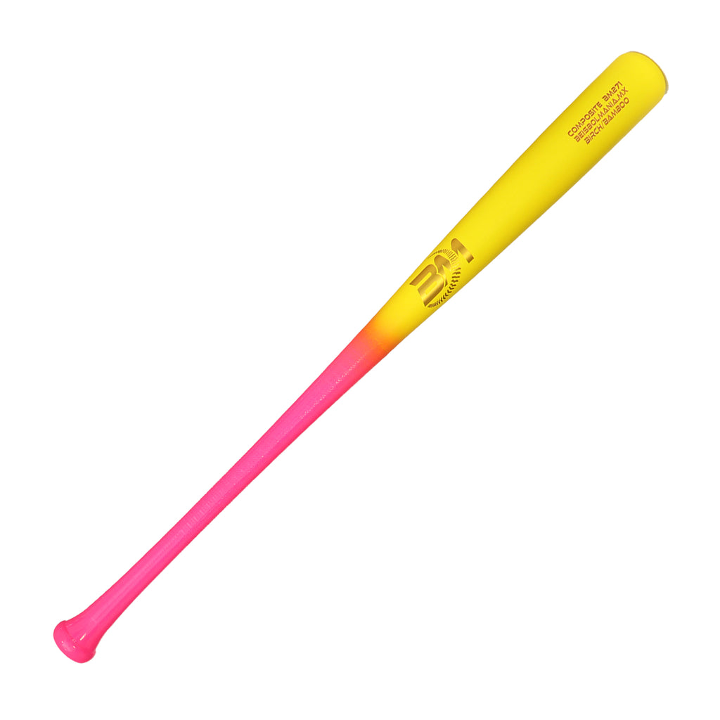 Bat Beisbol Reforzado Con Fibra de Vidrio Beisbolmania Compuesto Birch Bamboo BM271 Rosa Amarillo