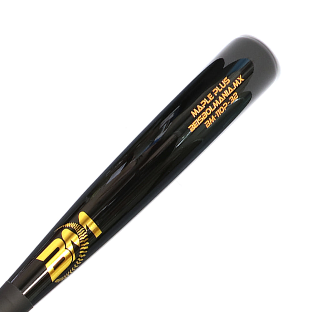 Bat Beisbol Reforzado Con Fibra de Vidrio Beisbolmania Maple Plus BM110 Negro Dorado