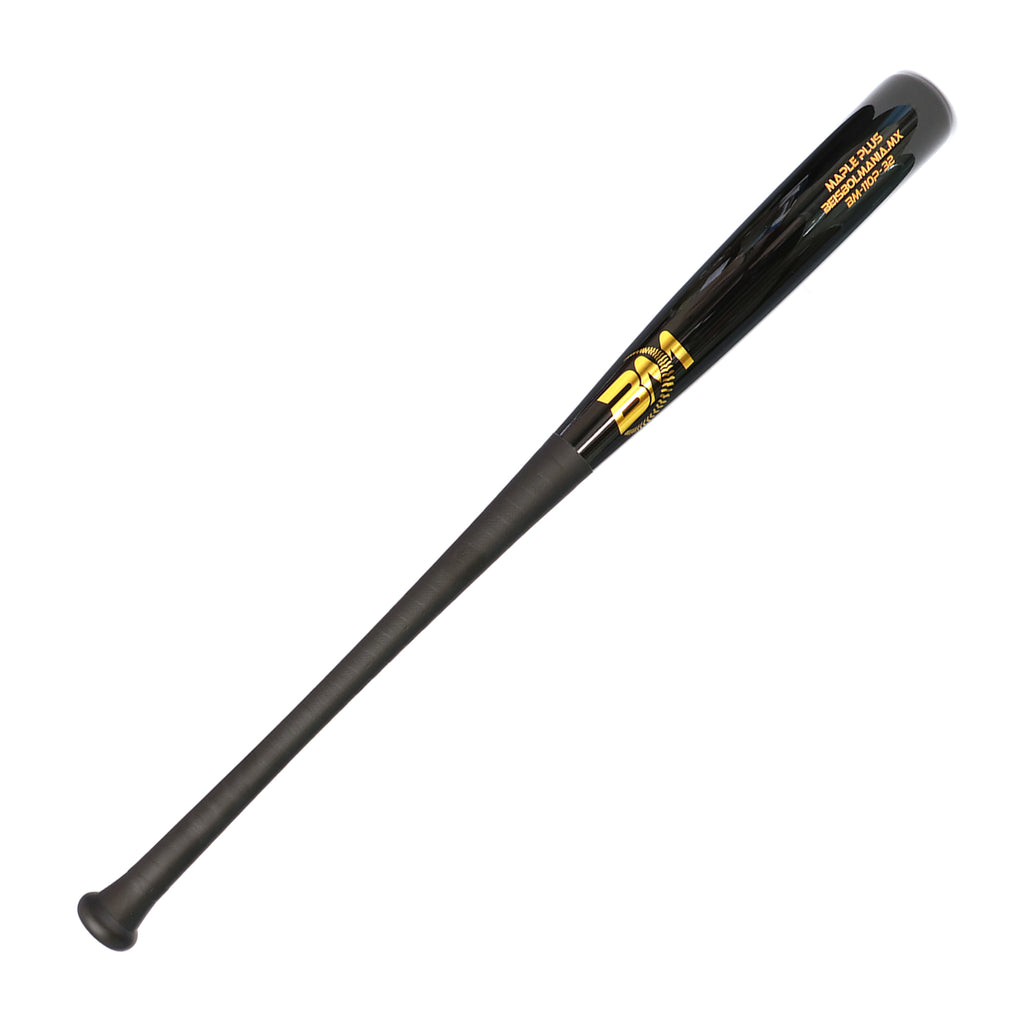 Bat Beisbol Reforzado Con Fibra de Vidrio Beisbolmania Maple Plus BM110 Negro Dorado JUVENIL