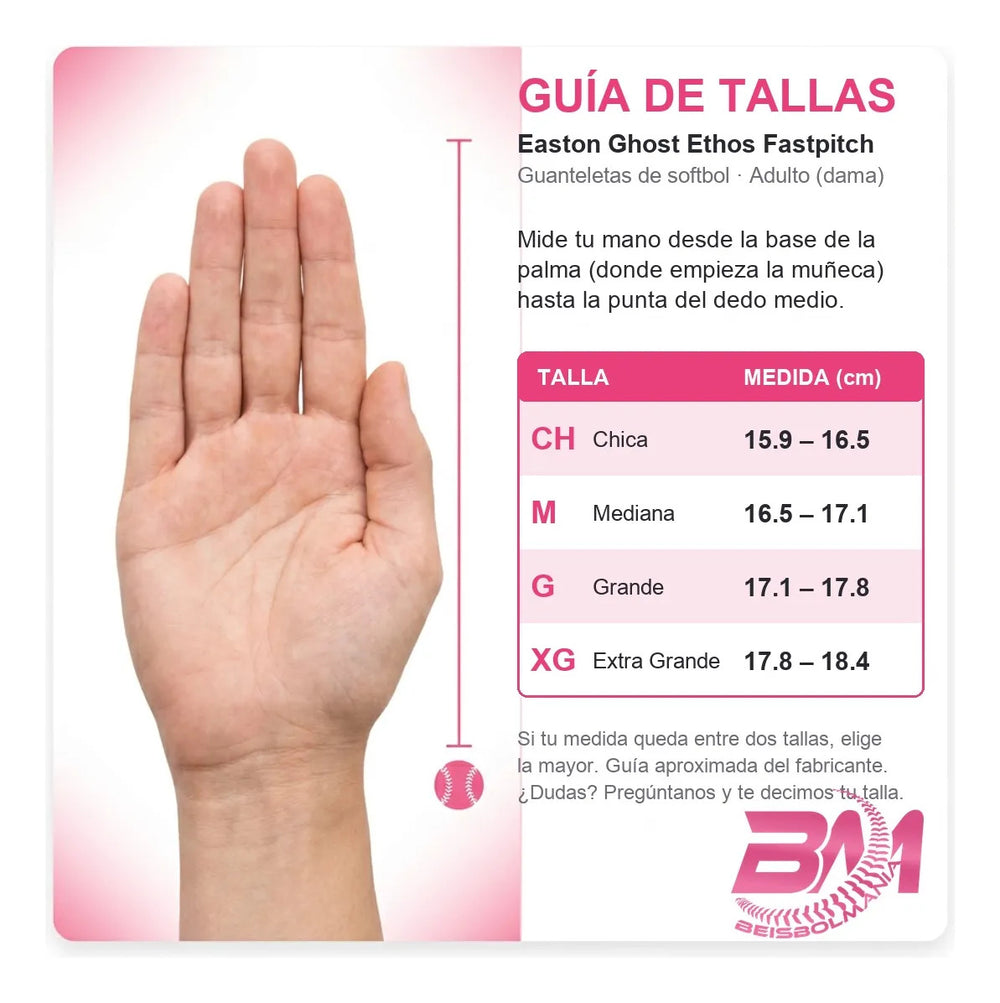 Guía de tallas Easton Ghost Ethos Fastpitch