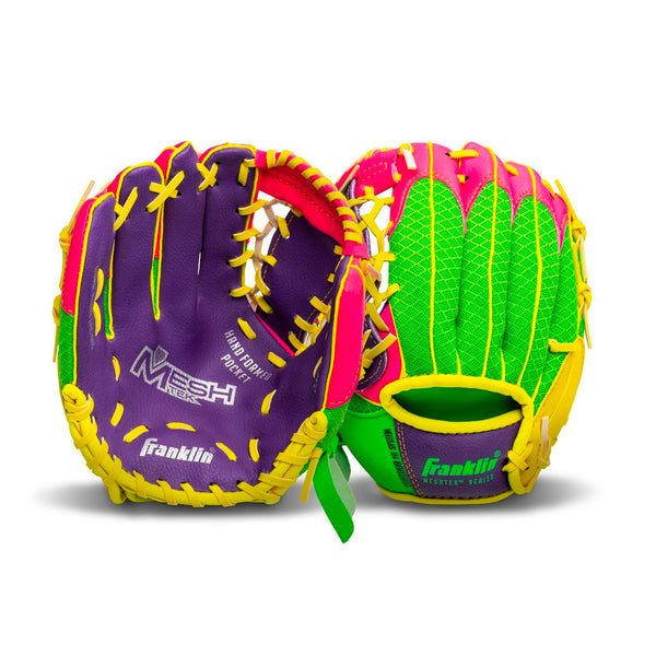 Guante Beisbol Franklin Mesh Tek 22814L Verde Rojo Amarillo 9.5 in 3 a 6 años ZURDO