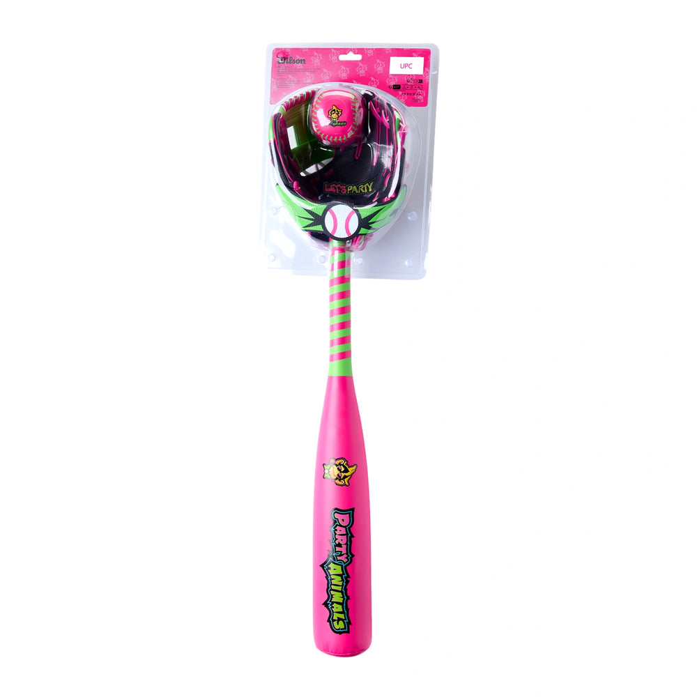Set Guante Pelota y Bat Beisbol Wilson A200 Party Animals EZ Catch WBW10416010 10 in Lanzador Zurdo