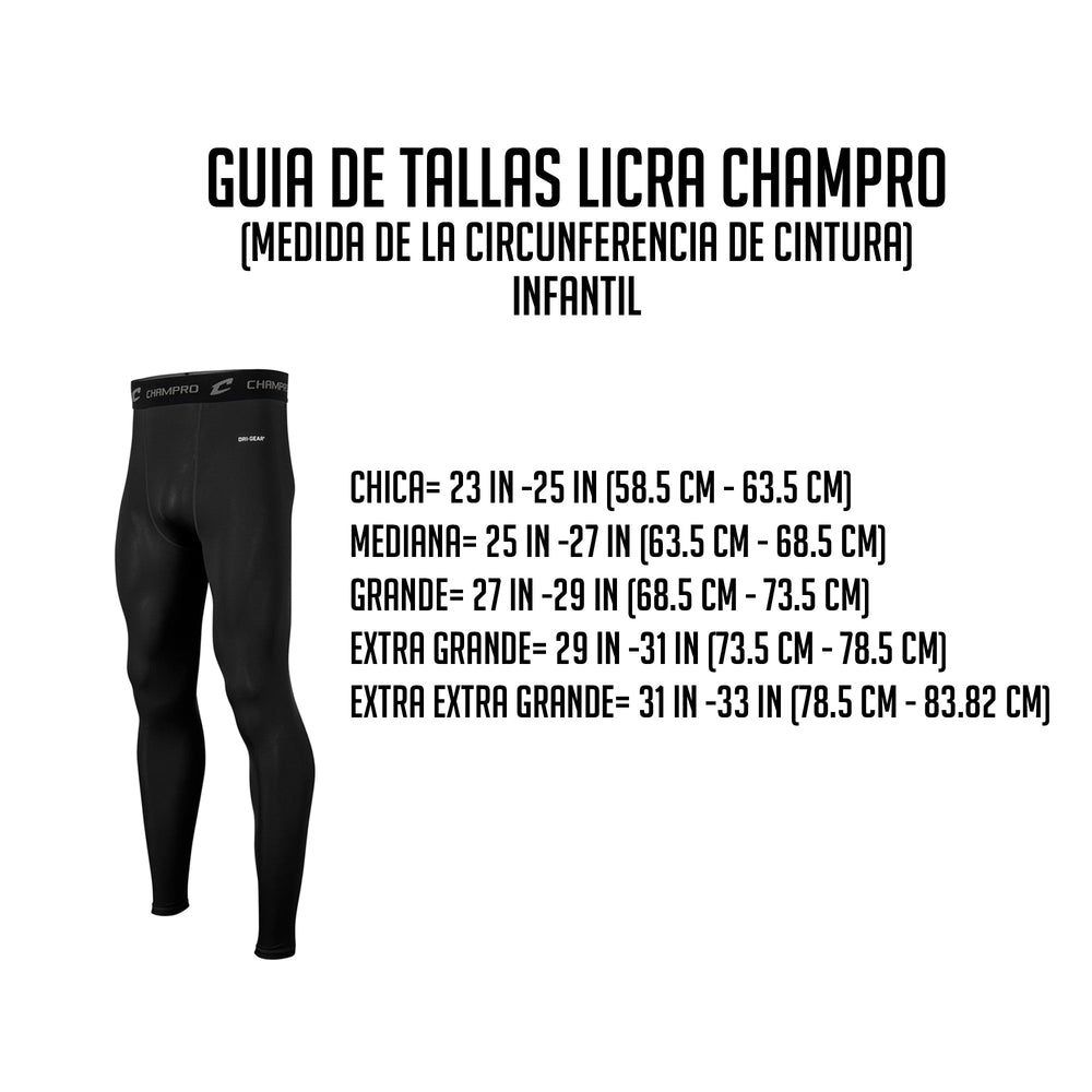 Licra de Compresión de Pierna Beisbol Softbol Champro CS5Y Rey INFANTIL