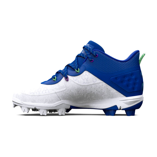 Spikes Beisbol Softbol Under Armour Harper 8 Mid RM Blanco Azul 2024