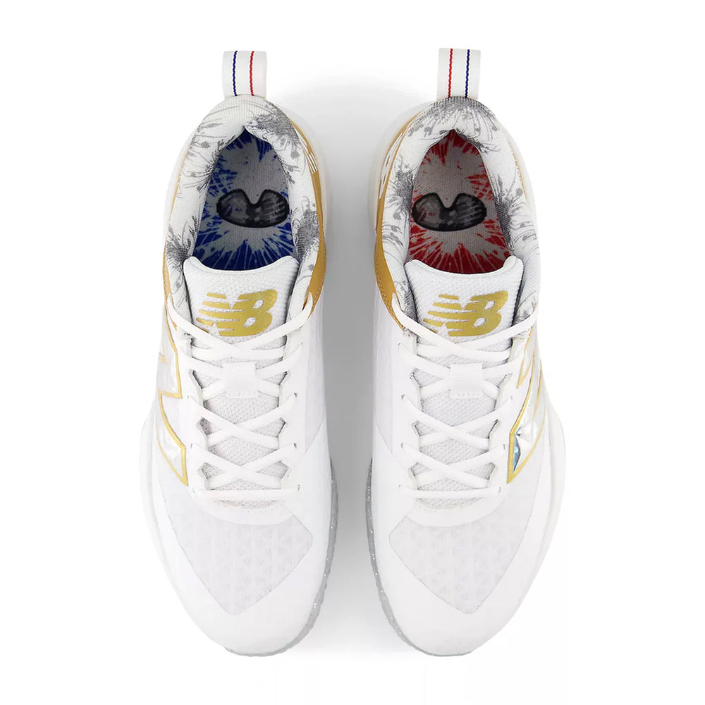 Tenis de Entrenamiento Beisbol Softbol New Balance FuellCell 4040v8 Blanco Dorado