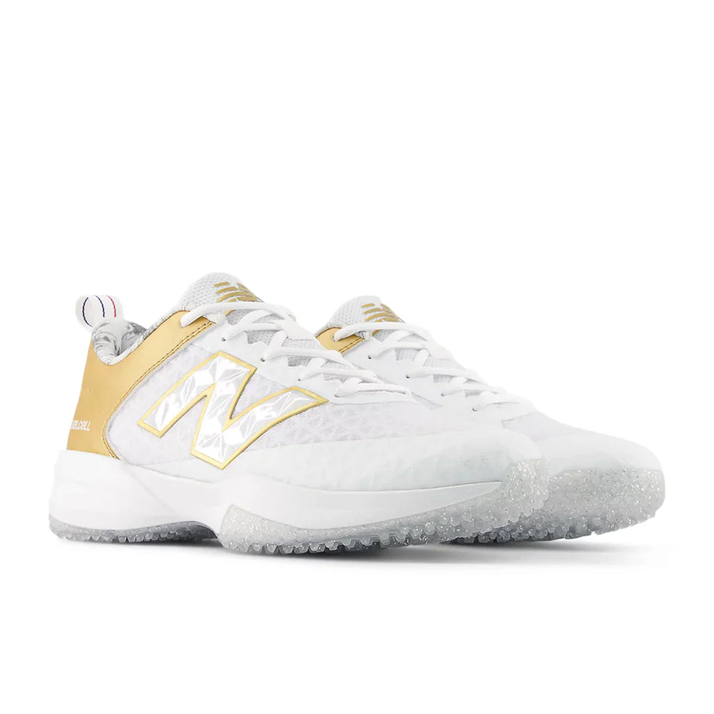 Tenis de Entrenamiento Beisbol Softbol New Balance FuellCell 4040v8 Blanco Dorado