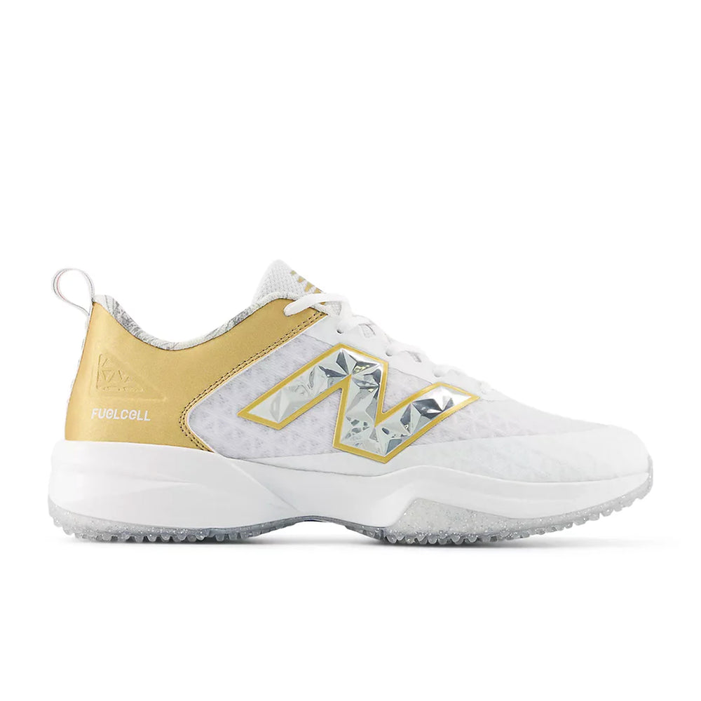 Tenis de Entrenamiento Beisbol Softbol New Balance FuellCell 4040v8 Blanco Dorado