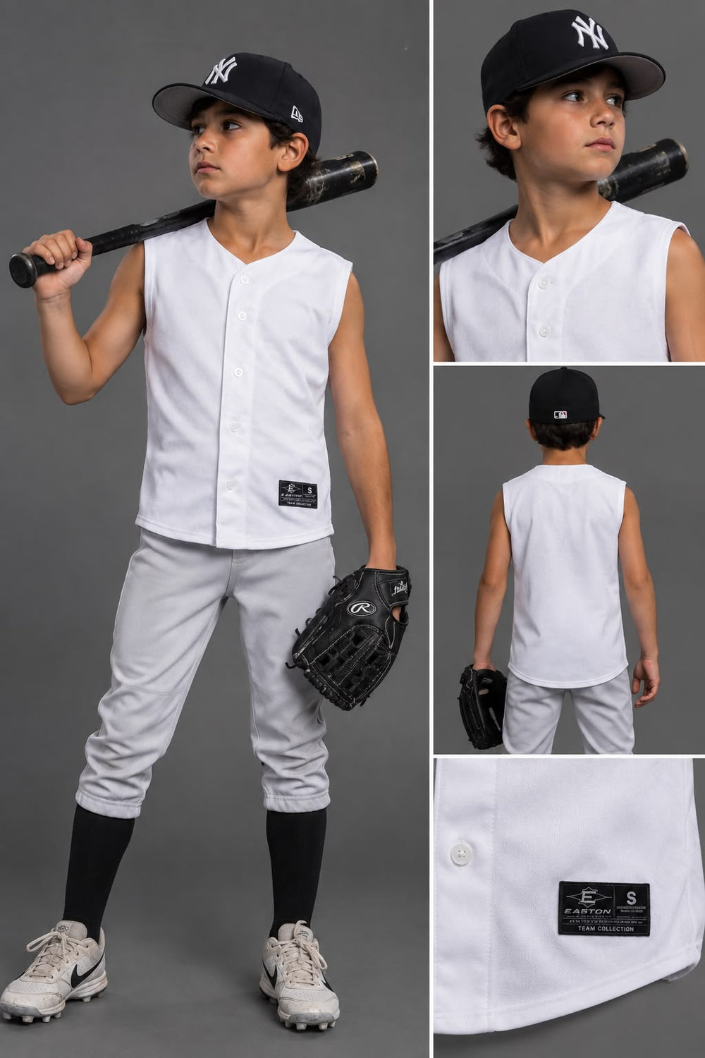 Camisola Beisbol Softbol Easton Pro Sin Mangas Blanca Infantil