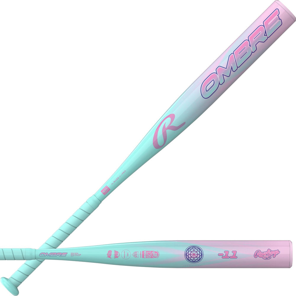 Detalle del diseño degradado del bat Rawlings Ombre 2027