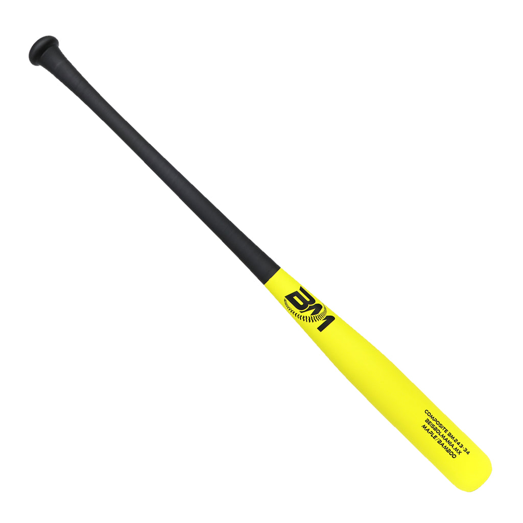 Bat Beisbol Beisbolmania  Reforzado Con Fibra de Vidrio Compuesto Maple Bamboo BM243 Negro Amarillo Mate ADULTO