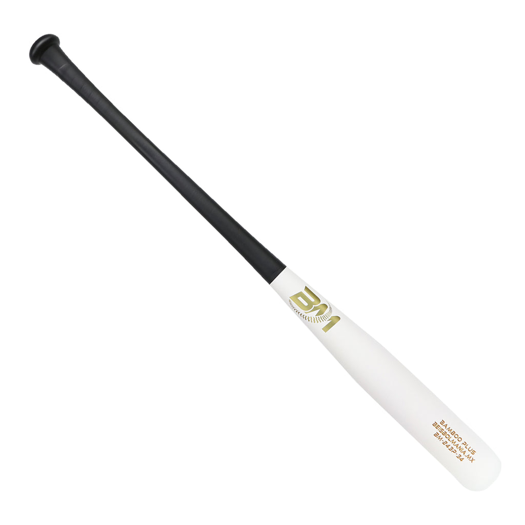 Bat Beisbol Reforzado Con Fibra de Vidrio Beisbolmania Bamboo Plus BM243 Negro Blanco Mate ADULTO