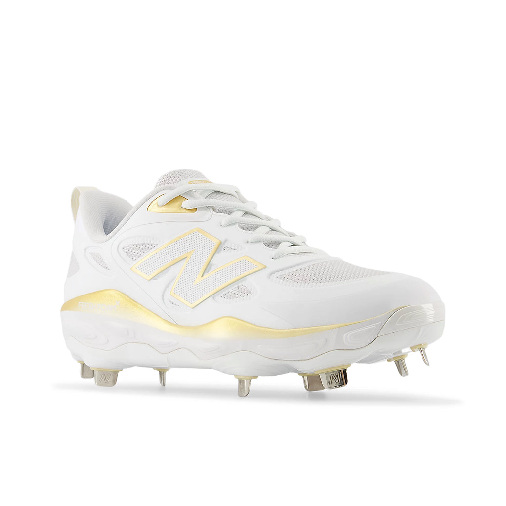 Spikes Beisbol Softbol New Balance Fresh Foam Velov4 Blanco Dorado Metal Dama