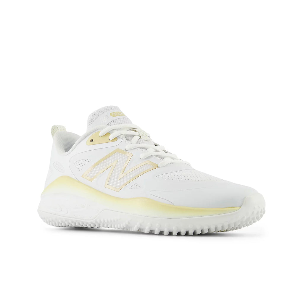 Tenis de Entrenamiento Beisbol Softbol New Balance Fresh Foam Velov4 Blanco Dorado Dama