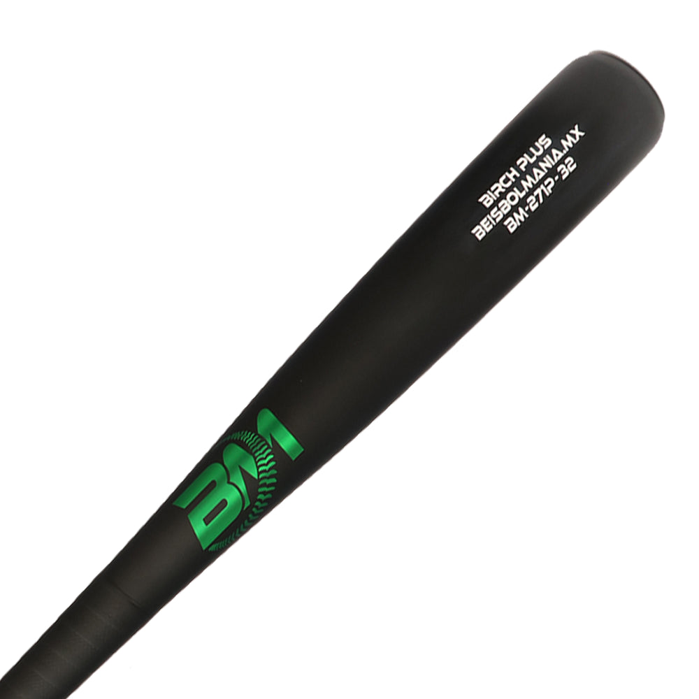 Bat Beisbol Reforzado Con Fibra de Vidrio Beisbolmania Birch Plus BM271 Negro Verde