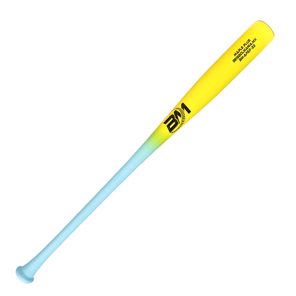 Bat Beisbol Reforzado Con Fibra de Vidrio Beisbolmania Maple Plus BMAP5 Amarillo Celeste