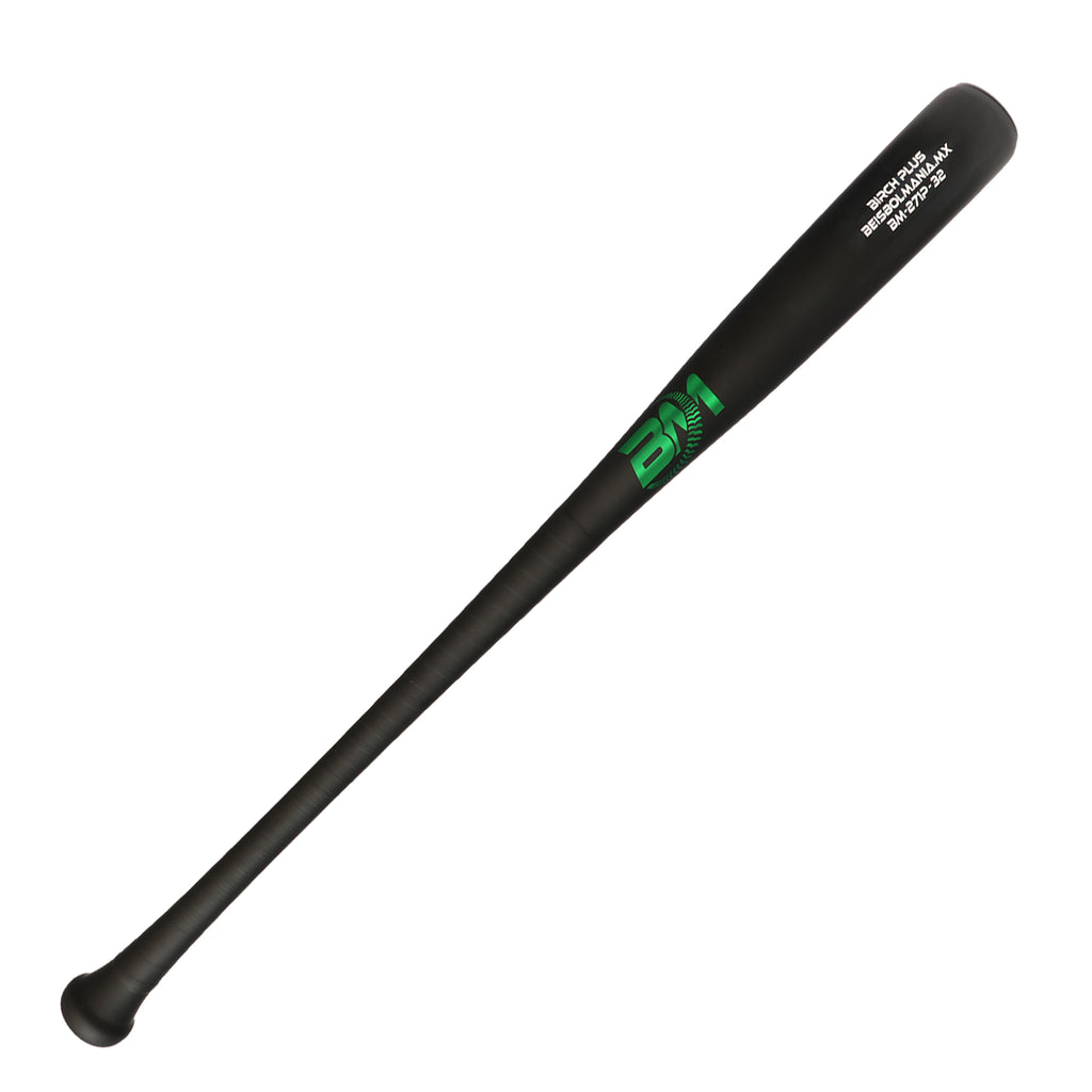Bat Beisbol Reforzado Con Fibra de Vidrio Beisbolmania Birch Plus BM271 Negro Verde JUVENIL