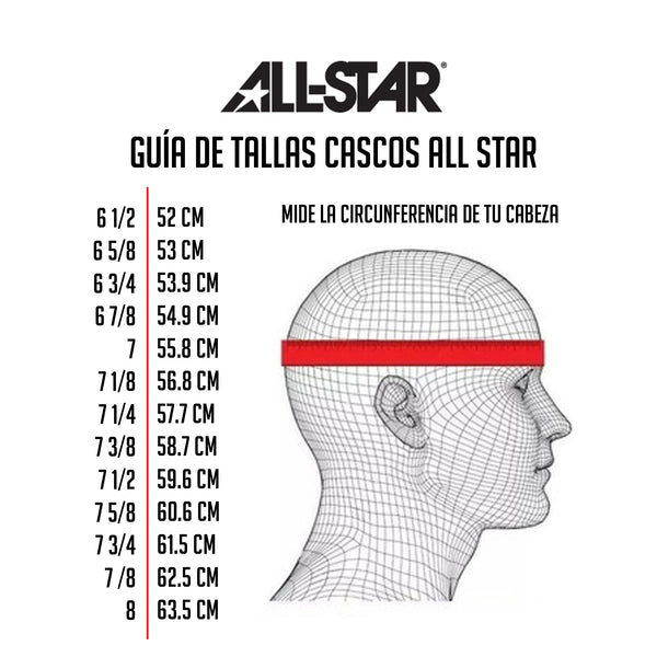 Casco Beisbol Softbol All Star S7 Con Protector Mandíbula Ajustable (6 1/2 - 7 1/2)