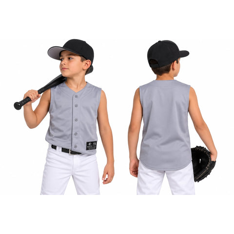 Camisola Easton Pro sin mangas gris puesta, frente y espalda