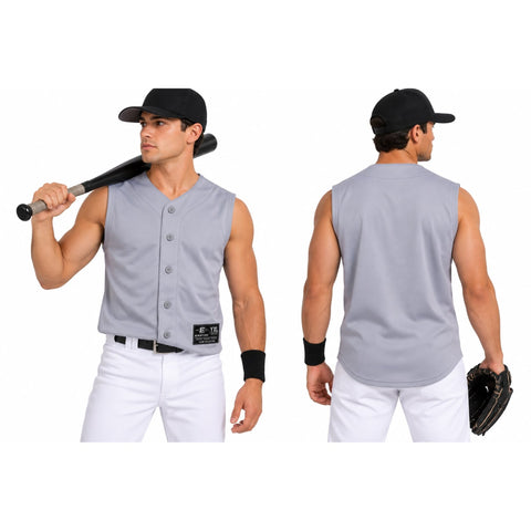 Camisola Easton Pro sin mangas gris puesta, frente y espalda