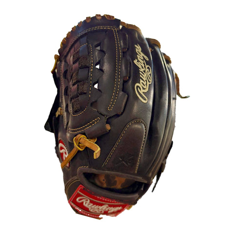 Guante de beisbol Rawlings Gold Glove Gamer GRTD1175 de 11.75 pulgadas café para lanzador zurdo, vista del dorso