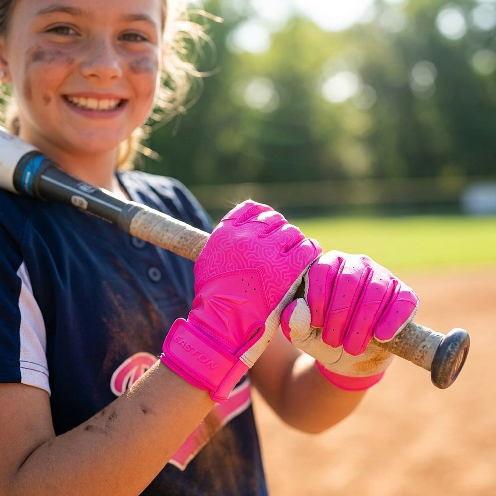 Guanteletas Softbol Easton Fundamental 2.0 Fastpitch INFANTIL en uso
