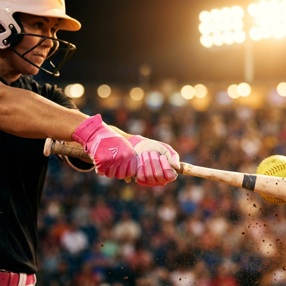 Guanteletas Softbol Easton Ghost Ethos Fastpitch Strawberry Glow ADULTO en uso
